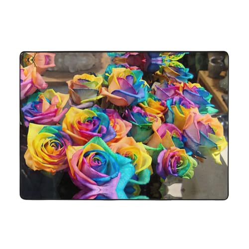 Zcmkjlg Flanell-Teppich mit Rosen-Motiv, 203 x 147 cm, weicher, rutschfester Teppich, Wohnzimmermatte, groß, weiche Couchtischmatte von Zcmkjlg