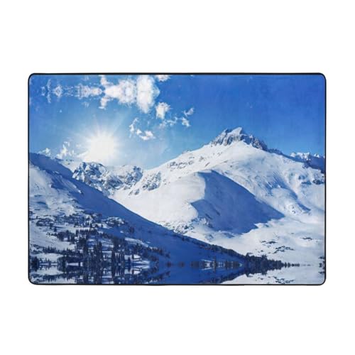 Zcmkjlg Flanell-Teppich mit Schneebergdruck, 203 x 147 cm, weicher, rutschfester Teppich, Wohnzimmermatte, große weiche Couchtischmatte von Zcmkjlg