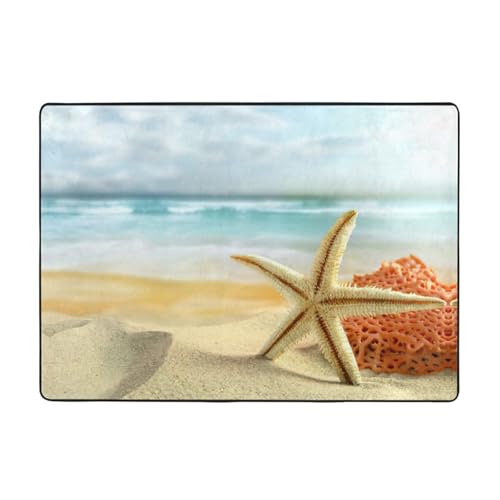 Zcmkjlg Flanell-Teppich mit Seestern und Korallen am Strand, 203 x 147 cm, weicher, rutschfester Teppich, Wohnzimmermatte, groß, weiche Couchtischmatte von Zcmkjlg