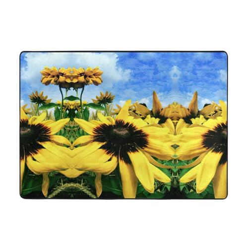 Zcmkjlg Flanell-Teppich mit Sonnenblumen-Druck, 203 x 147 cm, weicher, rutschfester Teppich, Wohnzimmermatte, große weiche Couchtischmatte von Zcmkjlg