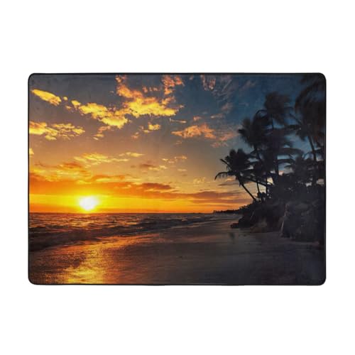 Zcmkjlg Flanell-Teppich mit Sonnenuntergang und Ozeanstrand, 203 x 147 cm, weicher, rutschfester Teppich, Wohnzimmermatte, große weiche Couchtischmatte von Zcmkjlg