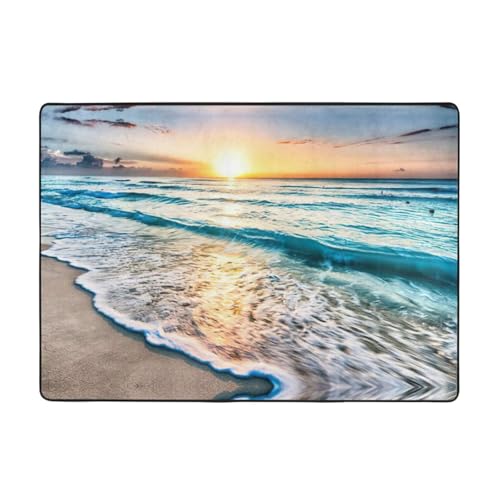 Zcmkjlg Flanell-Teppich mit Strand-Sonnenuntergang, Ozean-Druck, 203 x 147 cm, weicher, rutschfester Teppich, Wohnzimmermatte, große weiche Couchtischmatte von Zcmkjlg