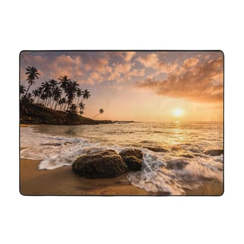 Zcmkjlg Flanell-Teppich mit Strand-Sonnenuntergang und 3 Drucken, 203 x 147 cm, weicher, rutschfester Teppich, Wohnzimmermatte, große weiche Couchtischmatte von Zcmkjlg