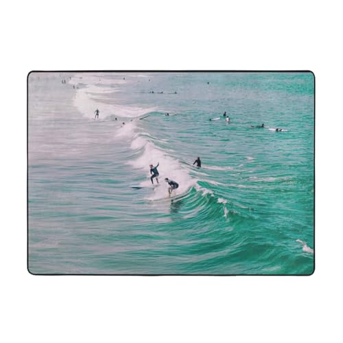 Zcmkjlg Flanell-Teppich mit Strand- und Surfdruck, 203 x 147 cm, weicher, rutschfester Teppich, Wohnzimmermatte, große weiche Couchtischmatte von Zcmkjlg