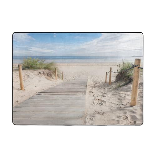 Zcmkjlg Flanell-Teppich mit Strandlandschaft, bedruckt, 203 x 147 cm, weicher, rutschfester Teppich, Wohnzimmermatte, große weiche Couchtischmatte von Zcmkjlg