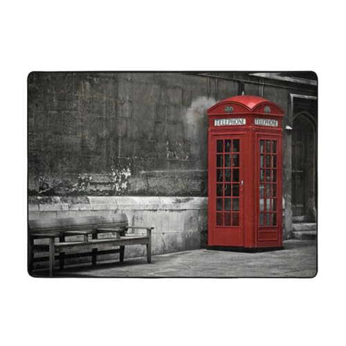 Zcmkjlg Flanell-Teppich mit Telefonzelle in Londoner Straßen, bedruckt, 203 x 147 cm, weicher, rutschfester Teppich, Wohnzimmermatte, große weiche Couchtischmatte Zcmkjlg Flanell-Teppich mit Telefonzelle in Londoner Straßen, bedruckt, 203 x 147 cm, weicher, rutschfester Teppich, Wohnzimmermatte, große weiche Couchtischmatte von Zcmkjlg