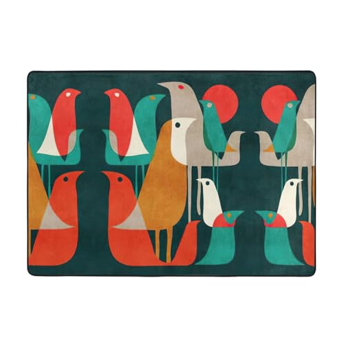 Zcmkjlg Flanell-Teppich mit Vogelbeflockung, 203 x 147 cm, weicher, rutschfester Teppich, Wohnzimmermatte, große weiche Couchtischmatte von Zcmkjlg