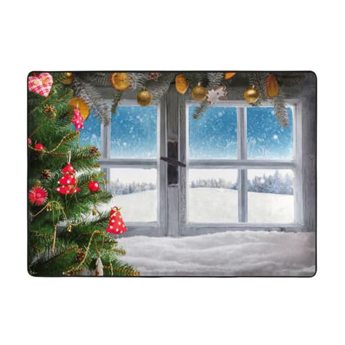 Zcmkjlg Flanell-Teppich mit Weihnachtsbaum-Motiv, 203 x 147 cm, weicher, rutschfester Teppich, Wohnzimmermatte, große weiche Couchtischmatte von Zcmkjlg