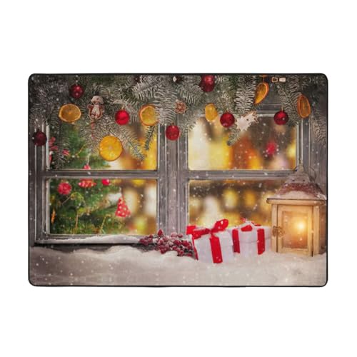 Zcmkjlg Flanell-Teppich mit Weihnachtsbild-Druck, 203 x 147 cm, weicher, rutschfester Teppich, Wohnzimmermatte, große weiche Couchtischmatte von Zcmkjlg