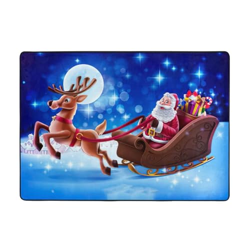 Zcmkjlg Flanell-Teppich mit Weihnachtsmann-Hirsch-Druck, 203 x 147 cm, weicher, rutschfester Teppich, Wohnzimmermatte, große weiche Couchtischmatte von Zcmkjlg