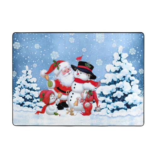 Zcmkjlg Flanell-Teppich mit Weihnachtsmann- und Schneemann-Druck, 203 x 147 cm, weicher, rutschfester Teppich, Wohnzimmermatte, große weiche Couchtischmatte von Zcmkjlg