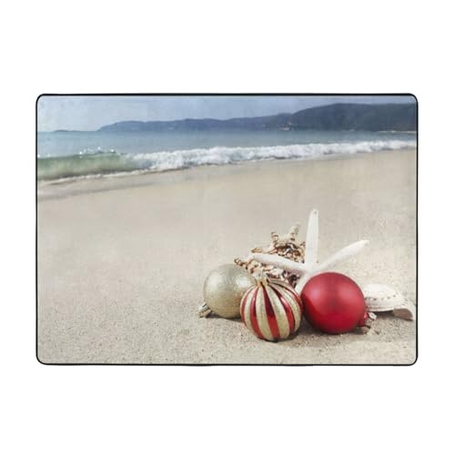 Zcmkjlg Flanell-Teppich mit Weihnachtsstranddruck, 203 x 147 cm, weicher, rutschfester Teppich, Wohnzimmermatte, große weiche Couchtischmatte von Zcmkjlg