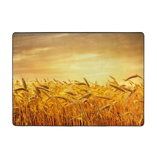 Zcmkjlg Flanell-Teppich mit Weizenfelddruck, 203 x 147 cm, weicher, rutschfester Teppich, Wohnzimmermatte, große weiche Couchtischmatte von Zcmkjlg