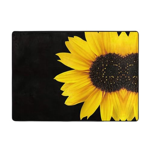 Zcmkjlg Flanell-Teppich mit Wildblumen-Sonnenblumen-Druck, 203 x 147 cm, weicher, rutschfester Teppich, Wohnzimmermatte, große weiche Couchtischmatte von Zcmkjlg