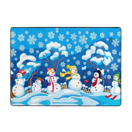 Zcmkjlg Flanell-Teppich mit Winter-Schneemann-Druck, 203 x 147 cm, weicher, rutschfester Teppich, Wohnzimmermatte, große weiche Couchtischmatte von Zcmkjlg