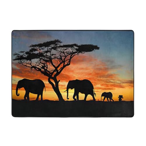 Zcmkjlg Flanell-Teppich mit afrikanischem Elefantenmotiv, 203 x 147 cm, weicher, rutschfester Teppich, Wohnzimmermatte, groß, weiche Couchtischmatte von Zcmkjlg