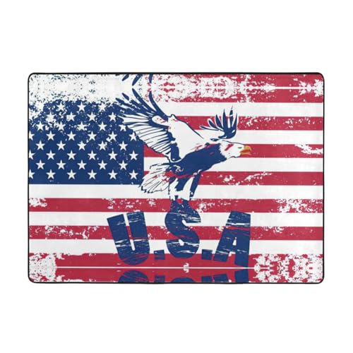Zcmkjlg Flanell-Teppich mit amerikanischer Nationalflagge mit Adlerdruck, 203 x 147 cm, weicher, rutschfester Teppich, Wohnzimmermatte, groß, weiche Couchtischmatte von Zcmkjlg