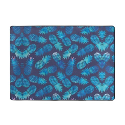 Zcmkjlg Flanell-Teppich mit blauem Ananas-Druck, 203 x 147 cm, weicher, rutschfester Teppich, Wohnzimmermatte, große weiche Couchtischmatte von Zcmkjlg