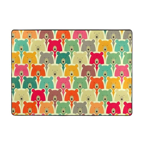 Zcmkjlg Flanell-Teppich mit buntem Bären-Druck, 203 x 147 cm, weicher, rutschfester Teppich, Wohnzimmermatte, große weiche Couchtischmatte von Zcmkjlg
