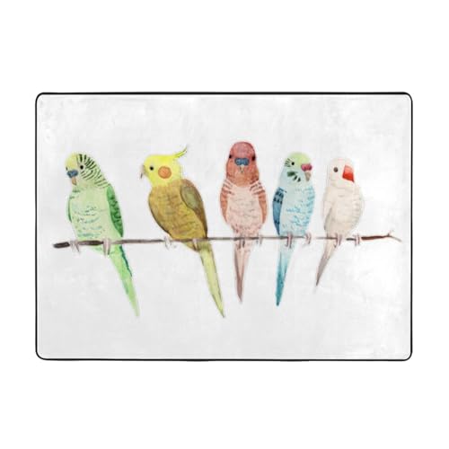 Zcmkjlg Flanell-Teppich mit bunten Papageien auf Baum, 203 x 147 cm, weicher, rutschfester Teppich, Wohnzimmermatte, große weiche Couchtischmatte von Zcmkjlg