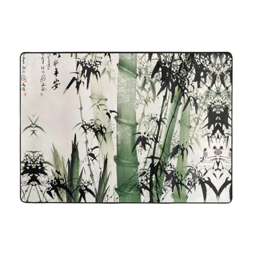 Zcmkjlg Flanell-Teppich mit chinesischem Bambusdruck, 203 x 147 cm, weicher, rutschfester Teppich, Wohnzimmermatte, große weiche Couchtischmatte von Zcmkjlg