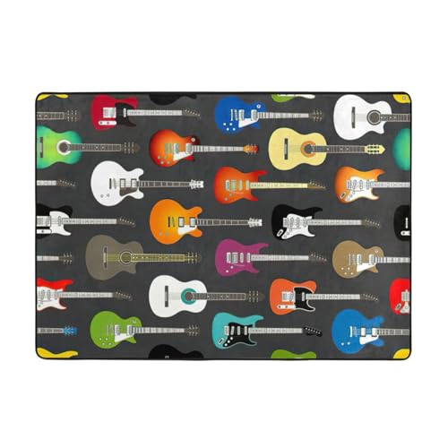 Zcmkjlg Flanell-Teppich mit farbigem Akustik- und Gitarrendruck, 203 x 147 cm, weicher, rutschfester Teppich, Wohnzimmermatte, groß, weiche Couchtischmatte von Zcmkjlg