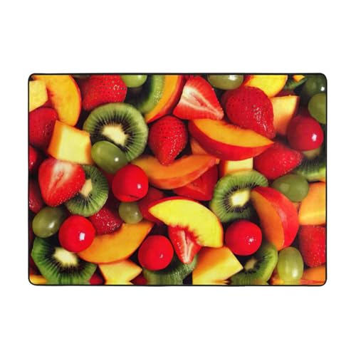 Zcmkjlg Flanell-Teppich mit frischem Obst und Gemüse, 203 x 147 cm, weicher, rutschfester Teppich, Wohnzimmermatte, groß, weiche Couchtischmatte von Zcmkjlg