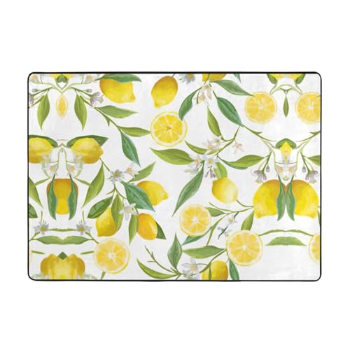 Zcmkjlg Flanell-Teppich mit frischem tropischem Zitronen-Druck, 203 x 147 cm, weicher, rutschfester Teppich, Wohnzimmermatte, große weiche Couchtischmatte von Zcmkjlg