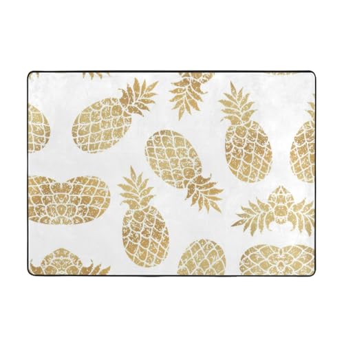 Zcmkjlg Flanell-Teppich mit goldenem Ananas-Hintergrund, 203 x 147 cm, weicher, rutschfester Teppich, Wohnzimmermatte, große weiche Couchtischmatte von Zcmkjlg