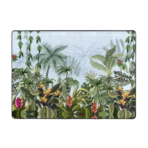 Zcmkjlg Flanell-Teppich mit grünen Palmenblättern, 203 x 147 cm, weicher, rutschfester Teppich, Wohnzimmermatte, große weiche Couchtischmatte von Zcmkjlg