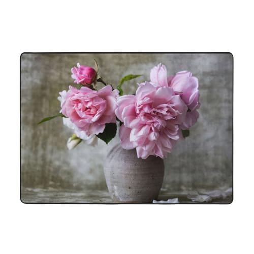 Zcmkjlg Flanell-Teppich mit hübschem Rosen-Druck, 203 x 147 cm, weicher, rutschfester Teppich, Wohnzimmermatte, große weiche Couchtischmatte von Zcmkjlg