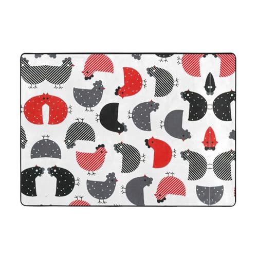 Zcmkjlg Flanell-Teppich mit kreativem Cartoon-Huhn-Druck, 203 x 147 cm, weicher, rutschfester Teppich, Wohnzimmermatte, große weiche Couchtischmatte von Zcmkjlg