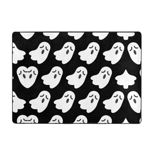 Zcmkjlg Flanell-Teppich mit niedlichem Geister-Halloween-Muster, 203 x 147 cm, weicher, rutschfester Teppich, Wohnzimmermatte, große weiche Couchtischmatte von Zcmkjlg