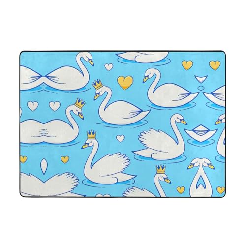 Zcmkjlg Flanell-Teppich mit niedlichem Schwanen-Druck, 203 x 147 cm, weicher, rutschfester Teppich, Wohnzimmermatte, große weiche Couchtischmatte von Zcmkjlg