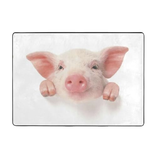 Zcmkjlg Flanell-Teppich mit niedlichem Schweine-Druck, 203 x 147 cm, weicher, rutschfester Teppich, Wohnzimmermatte, große weiche Couchtischmatte von Zcmkjlg
