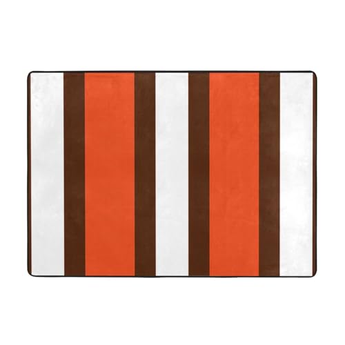 Zcmkjlg Flanell-Teppich mit orangefarbenem und weißem Streifendruck, 203 x 147 cm, weicher, rutschfester Teppich, Wohnzimmermatte, große weiche Couchtischmatte von Zcmkjlg
