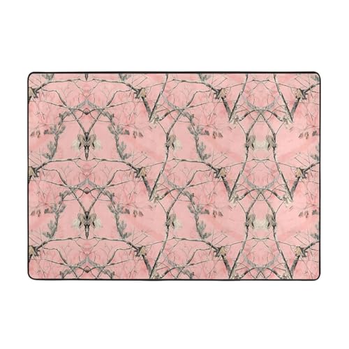 Zcmkjlg Flanell-Teppich mit rosa Blättern, Camouflage-Druck, 203 x 147 cm, weicher, rutschfester Teppich, Wohnzimmermatte, große weiche Couchtischmatte von Zcmkjlg
