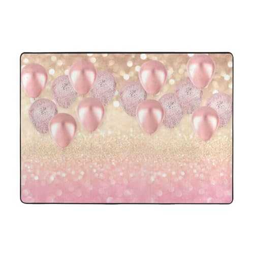 Zcmkjlg Flanell-Teppich mit rosa Glitzer-Ballon-Druck, 203 x 147 cm, weicher, rutschfester Teppich, Wohnzimmermatte, große weiche Couchtischmatte von Zcmkjlg