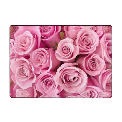 Zcmkjlg Flanell-Teppich mit rosa Rosen-Druck, 203 x 147 cm, weicher, rutschfester Teppich, Wohnzimmermatte, große weiche Couchtischmatte von Zcmkjlg