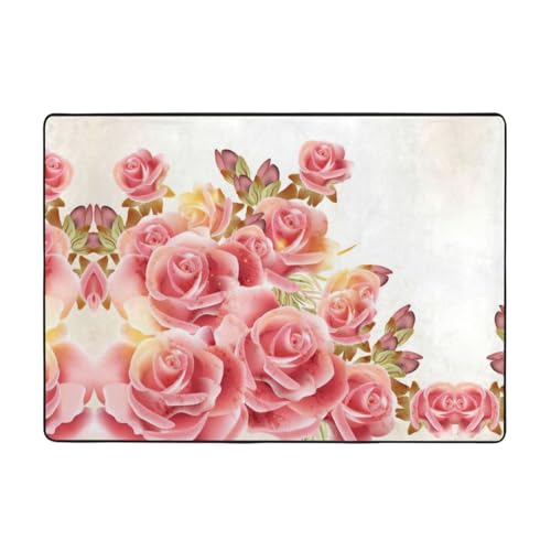 Zcmkjlg Flanell-Teppich mit rosa Rosenblüten-Druck, 203 x 147 cm, weicher, rutschfester Teppich, Wohnzimmermatte, große weiche Couchtischmatte von Zcmkjlg