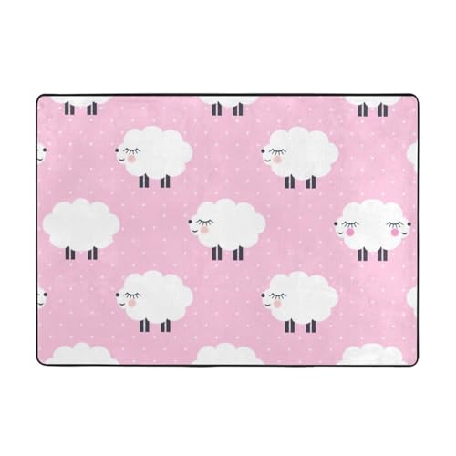 Zcmkjlg Flanell-Teppich mit rosa Schaf-Druck, 203 x 147 cm, weicher, rutschfester Teppich, Wohnzimmermatte, große weiche Couchtischmatte von Zcmkjlg