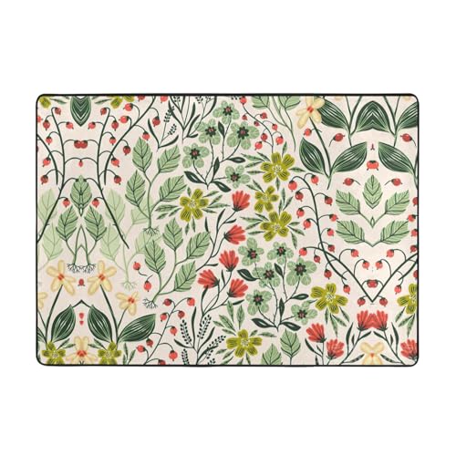 Zcmkjlg Flanell-Teppich mit schönem Blumendruck, 203 x 147 cm, weicher, rutschfester Teppich, Wohnzimmermatte, große weiche Couchtischmatte von Zcmkjlg