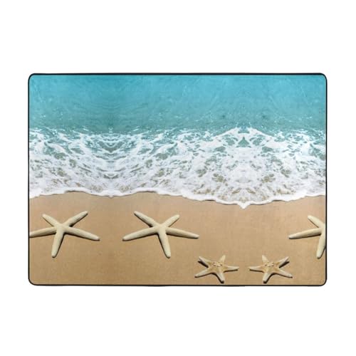 Zcmkjlg Flanell-Teppich mit schönem Seestern am Strand, Sanddruck, 203 x 147 cm, weicher, rutschfester Teppich, Wohnzimmermatte, große weiche Couchtischmatte von Zcmkjlg