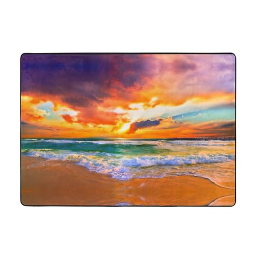Zcmkjlg Flanell-Teppich mit schönem Strand-Motiv bei Sonnenuntergang, 203 x 147 cm, weicher, rutschfester Teppich, Wohnzimmermatte, große weiche Couchtischmatte von Zcmkjlg
