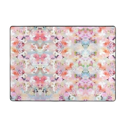 Zcmkjlg Flanell-Teppich mit schönem rosa Blumendruck, 203 x 147 cm, weicher, rutschfester Teppich, Wohnzimmermatte, große weiche Couchtischmatte von Zcmkjlg