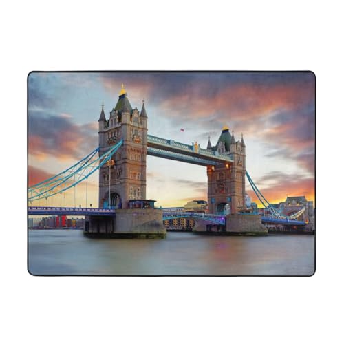 Zcmkjlg Historischer Flanell-Teppich, Motiv: Old Tower Bridge, London, bedruckt, 203 x 147 cm, weicher, rutschfester Teppich, Wohnzimmermatte, große weiche Couchtischmatte von Zcmkjlg