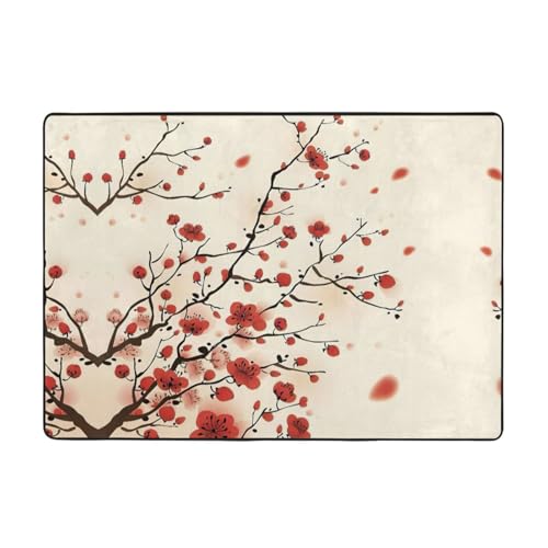 Zcmkjlg Japanischer Flanell-Teppich, Frühlings-Pflaumenmuster, 203 x 147 cm, weicher, rutschfester Teppich, Wohnzimmermatte, groß, weiche Couchtischmatte von Zcmkjlg