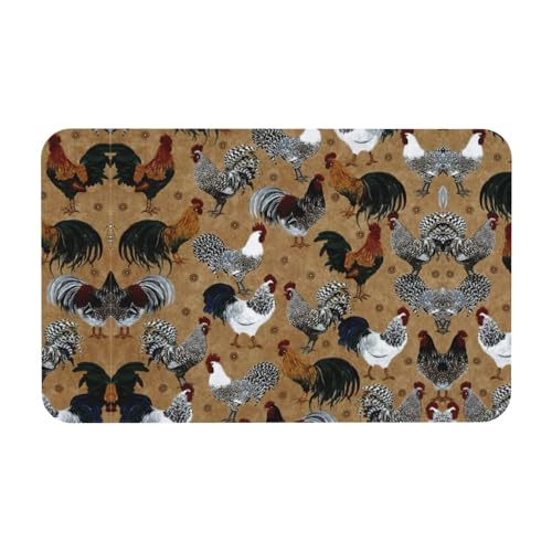 Zcmkjlg Kieselgur Matte mit Hahn- und Huhn-Druck, 50 x 80 cm, bequeme Bodenmatte für Dusche, rutschfeste Kieselgur von Zcmkjlg