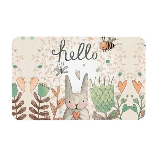 Zcmkjlg Kieselgur Matte mit niedlichem Kaninchen, Schmetterling und Blumen, 50 x 80 cm, bequeme Bodenmatte für die Dusche, rutschfeste Kieselgur Matte von Zcmkjlg