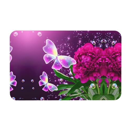 Zcmkjlg Kieselgur Matte mit schönem violettem Schmetterlings-Blumendruck, 50 x 80 cm, bequeme Bodenmatte für die Dusche, rutschfeste Kieselgur Zcmkjlg Kieselgur Matte mit schönem violettem Schmetterlings-Blumendruck, 50 x 80 cm, bequeme Bodenmatte für die Dusche, rutschfeste Kieselgur von Zcmkjlg